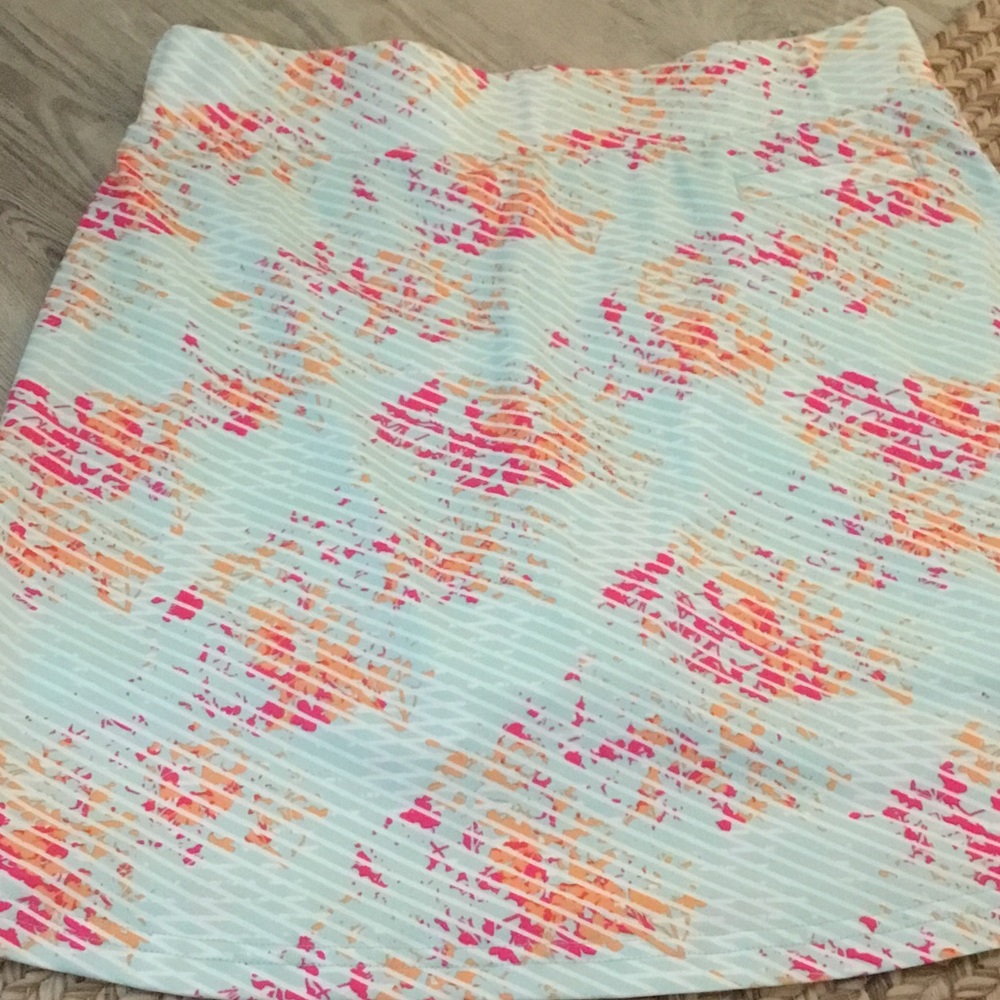Pebble Beach Light Blue Mini Skirt with Pink & Orange Floral Print
